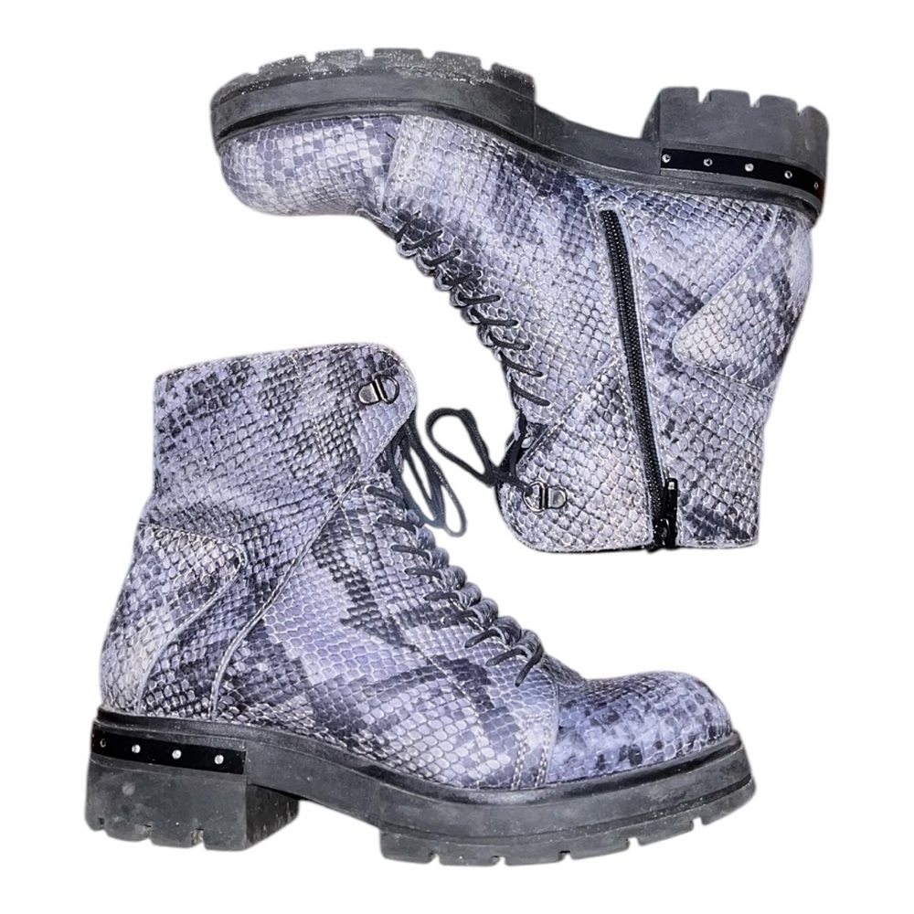 Leather snake print combat boots